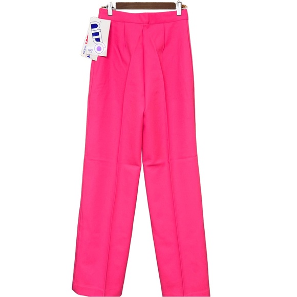 Vintage Deadstock Nitso Bright Pink 70s High Waist Wide Trouser Pants Size 27 - Picture 2 of 7